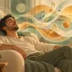 Illustration conceptuelle d’une personne au repos dans une ambiance de lumière et de musique